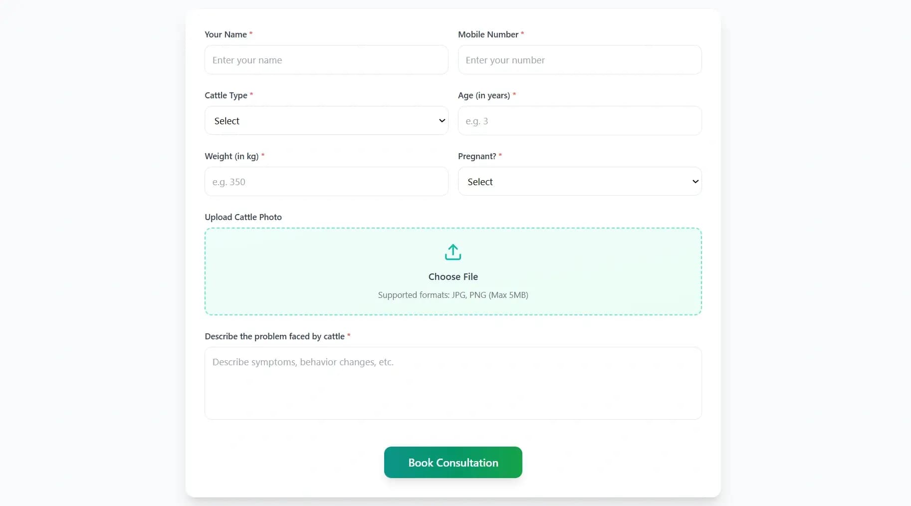 Fill up the consultation form - Share your cattle's details for expert advice