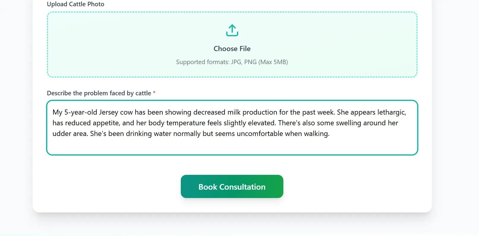 Describe your cattle's problem - Provide detailed symptoms and upload photos for accurate diagnosis
